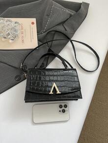 Hevel 女士手提包，鳄鱼纹压花高品质石纹托特包，2026 新款小众时尚百搭大容量单肩包，INS 大包，复古休闲街头风托特包，光泽高端质感斜挎包，2026 新款时尚高品质翻盖妈妈包，办公包，黑色包 - 黑色 - 查看 8