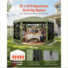 Pop-up-Pavillon, 3,6x3,6 m, großes 6-seitiges Campingzelt mit abnehmbarem Dach & Tragetasche, Partyzelt, Sonnenschutz für 8-10 Personen, für Garten & Terrasse, Grün - 3,7 x 3,7 m (12 x 12 Fuß), Olivgrün - Übersicht 2