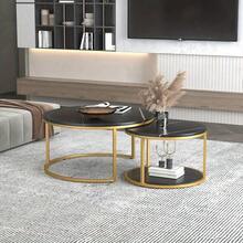 Nesting Coffee Tables Set Of 2 Round Stacking Sofa Side Tables For Living Room - Black - View 4