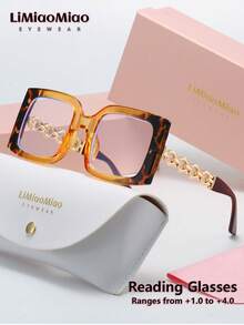 LiMiaoMiao 1 pezzo Occhiali da lettura rettangolari vintage unisex, multicolore, lenti trasparenti, occhiali da computer/lettura, ingrandimento da +1,0 a +4,0, con custodia e panno, adatti come regalo per le vacanze - trasparente - Visualizzare 22
