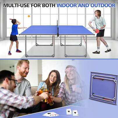 6FT Portable Ping Pong Table Foldable Midsize Table Tennis Table Set For Indoor  Outdoor Games Quick Assembly