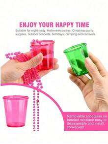 1-6pcs Plastic Bead Chain Necklace, Can Be Used As Mini Shot Glasses, Suitable For Birthday, Wedding, Christmas Party And Other Occasions, Practical High-Strength Colorful Transparent Mini Shot Glass Necklace, Suitable For Bachelor/Bachelorette Party, Bride & Groom Party, Birthday, Wedding, Holiday Parade And Other Occasions - Multicolor - View 4