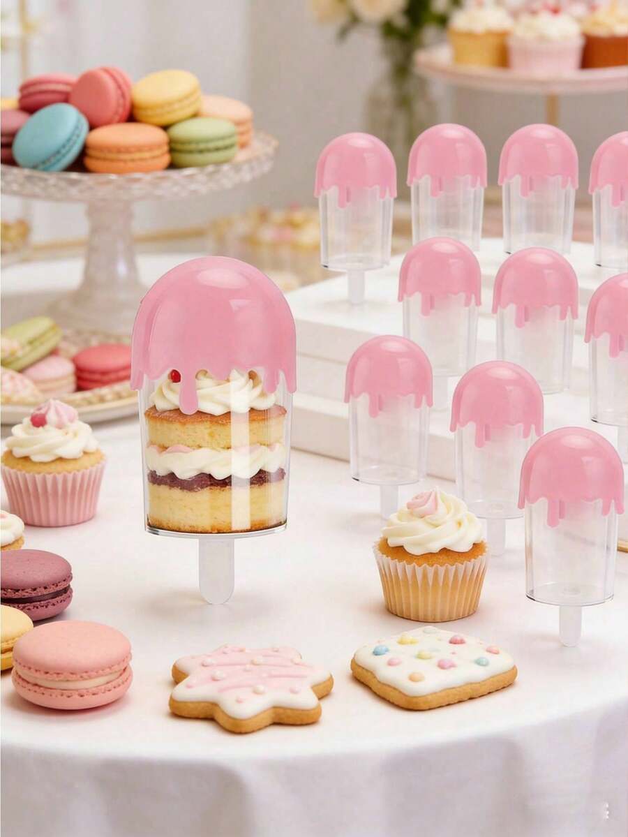 12/6pcs Multicolor Ice Lolly Cupcake Molds, Candy Jars, Ice Cream Shaped Candy Boxes, Reusable Transparent Ice Cream Bar Gift Boxes, Suitable For Birthday, Wedding Party Decorations - Multicolor - View 1