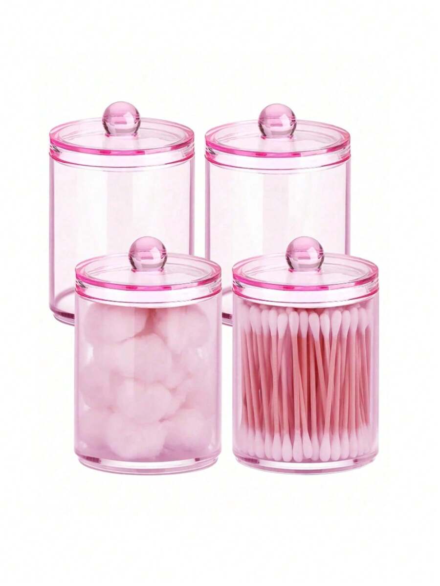 Hộp nhựa trong suốt 10oz có nắp đậy kèm khay đựng tăm bông, hộp đựng đồ trang điểm dùng để đựng bông tẩy trang, tăm bông, chỉ nha khoa, kẹp tóc, kẹp giấy, dây buộc tóc (Màu hồng) - Hồng - Xem 1