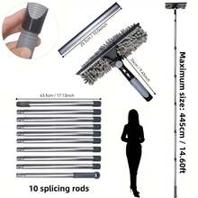 Bộ dụng cụ vệ sinh cửa sổ đa năng 2 trong 1, bộ rửa cửa sổ kèm cần nối dài, dụng cụ gạt nước cửa sổ 10 đoạn có thể điều chỉnh, có thể tái sử dụng cho cửa sổ, kính xe hơi, sàn nhà, có thể giặt máy. - Bộ 167 inch - Xem 7