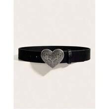Women's Retro Vintage Metal Belt Faux Leather Western Cowgirl Waist Belts - 西裝腰圍尺寸:33.5-37.4 + 黑色愛心 - 查看 2