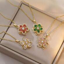 Spinning Necklace For Women Silver Flower Fidget Necklace, Rotatable Crystal Blossom Pendant Necklace Adjustable Length, Spinning Fidget Necklace Redbud Flower Design, Funny Summer Fashion Jewelry For Daily Wear Office Party Travel Gift For Her Friend Mom Wife Girlfriend - 粉色 - 查看 5