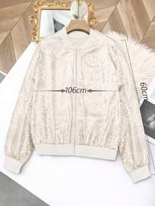 Keke Bloomly 女士新款轻薄长袖拉链休闲外套，闪亮金属面料，常规版型，时尚百搭，适合通勤、度假、春季穿着。 - 卡其色 - 查看 8