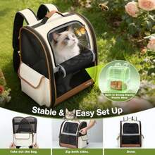 Mochila para gatos con malla transpirable para gatos pequeños y medianos perros y cachorros de hasta 16 libras mochila de transporte plegable para mascotas ventilada para viajes - Beis - Ver 6