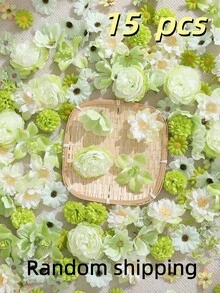 50个/套 绿色人造春夏花头DIY套装，适用于制作花环、节日和生日派对装饰、新娘腕花、插花、家居和花店用途、园艺装饰、母亲节装饰，四季皆宜。 - 綠 - 查看 6