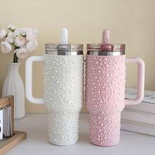 40oz Diamond Pearl Tumbler – 304 Stainless Steel Double Wall Vacuum Car Cup, Leakproof Straw Lid, 12h Cold 6h Hot, US Local Warehouse - Nhiều màu - Xem 2