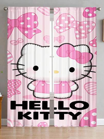  Bộ 2 rèm cửa SANRIO Hello Kitty in hình dễ thương - Rèm trang trí cao cấp với họa tiết hoạt hình, thiết kế thanh treo, phù hợp cho mọi mùa, ngoài trời, nhà chòi, phòng ngủ, nhà bếp, văn phòng, phòng học, phòng khách, trang trí nhà cửa, trang trí phòng ngủ, vật dụng không thể thiếu trong mỗi gia đình, rèm cửa, rèm che nắng.
