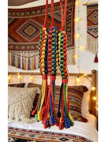 3件套手工编织结，菠萝结，格萨尔花风格汽车挂件祈祷轮 - 3pcs - 查看 5