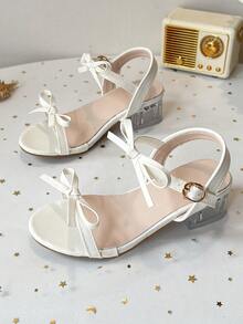Giày sandal đính nơ pha lê lấp lánh cho bé gái, đế dày trong suốt. - trắng - Xem 1