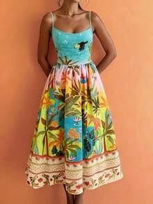 Đầm không tay họa tiết động vật nhiệt đới, kiểu dáng thường ngày, thích hợp cho kỳ nghỉ hè, dành cho nữ, mùa xuân/hè - Nhiều màu - Xem 5