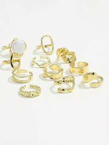 Bộ 11 chiếc nhẫn đính ngọc trai giả, kiểu dáng thanh lịch và quyến rũ, phong cách lạnh lùng, đơn giản và dễ phối đồ. - Vàng - Xem 3