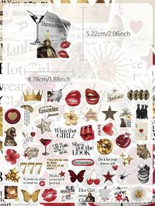 50pcs Gold & Red Y2K Girl Stickers, Waterproof PVC, Gifts, Cartoon Decor, Scrapbooking, Notebook, Laptop, Luggage, Guitar, Cup, Phone Case, DIY Stickers - Multicolor - View 5