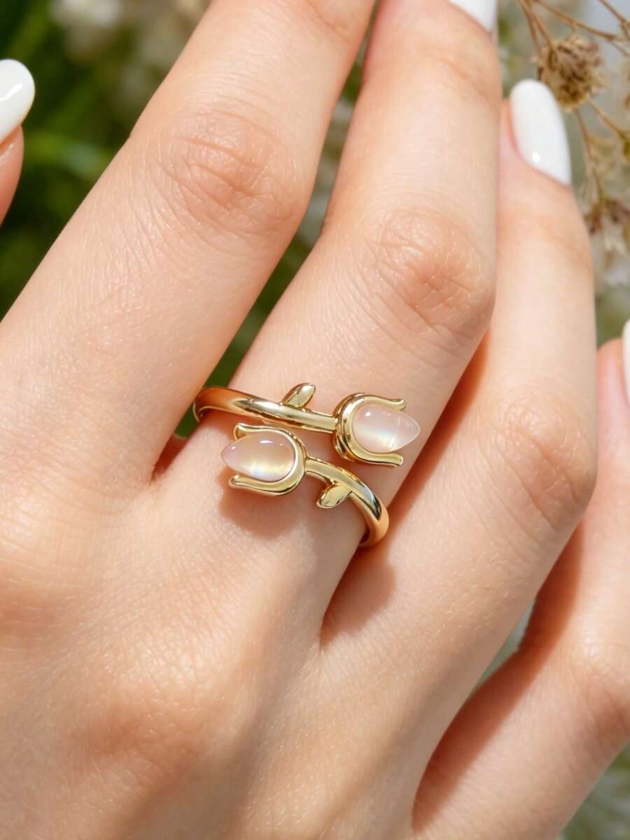 1 chiếc nhẫn thiết kế hình hoa cổ điển thanh lịch dành cho nữ, lựa chọn hoàn hảo cho quà tặng kỷ niệm, ngày Valentine, trang sức đeo hàng ngày, quà tặng Ngày của Mẹ (Không kèm hộp) - Vòng D - Xem 1
