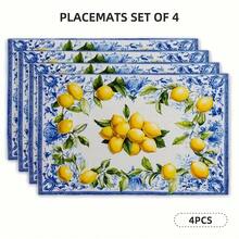 [Lemon Floral Placemats] 4pcs Pack Lemon & Floral Placemats Suitable For Dining Table - Lemon Flower, Durable Polyester Rectangular Placemats, Party Decor, Lemon-Themed Table Setting - 12*18 Inches - View 7