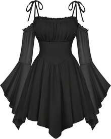 Womens Renaissance Fairy Dress A Line Boho Off Shoulder Corset Dress With Pockets - Light Purple - 查看 10