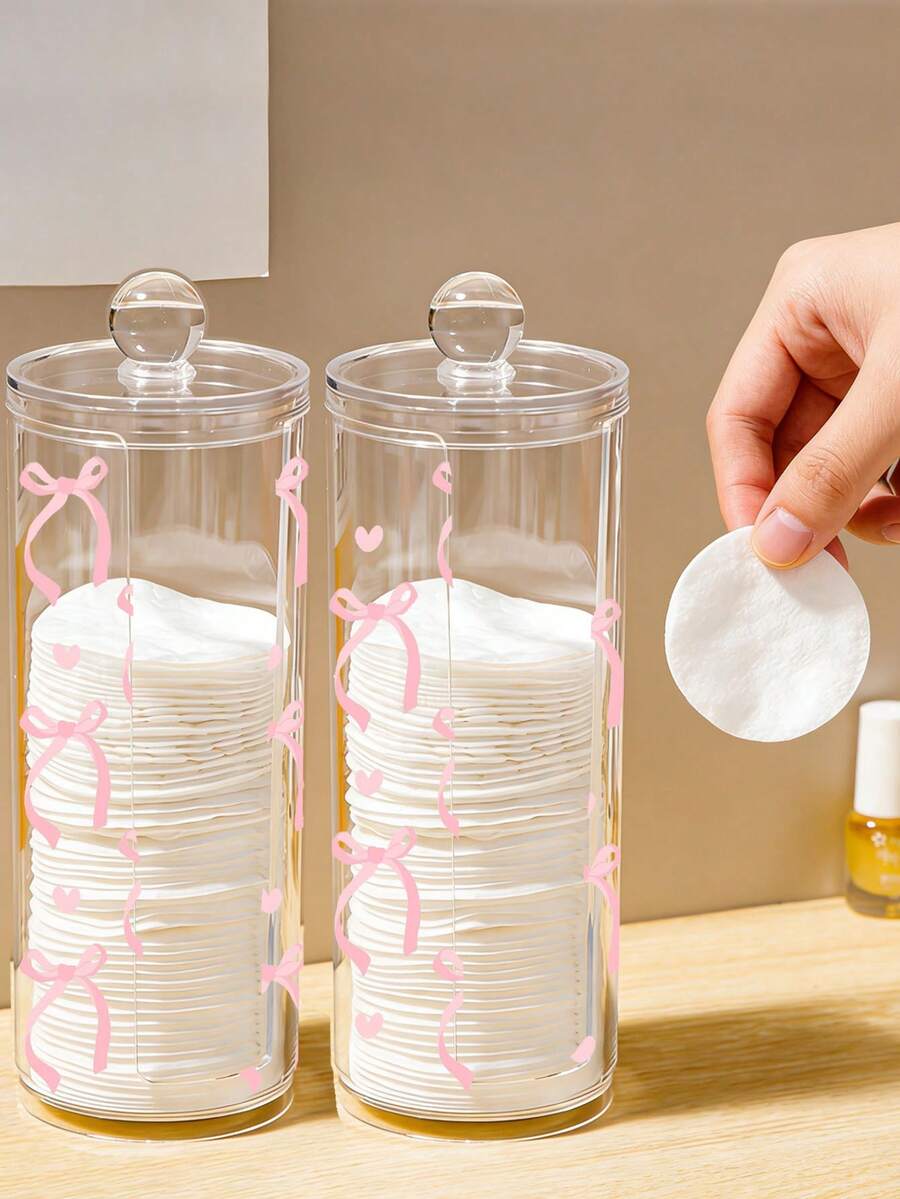 Pink Bow Pattern Transparent Plastic Storage Box, Desktop Makeup Organizer Box, Transparent Cosmetic Storage Box - Modern Vanity Table Storage Box With Lid - Multicolor - View 1