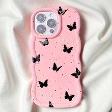 Butterfly Cute Cartoon Bow Phone Case Compatible With Samsung Galaxy A/S/FE/Plus/Ultra, Compatible With Xiaomi Note POCO, Reno , Honor, Hot Spark, Moto | Polka Dot Pastel Macaron Color, Cream Wave Edge, Full Body Shockproof Protective Cover For Girls Women INS Style - Multicolor - View 3