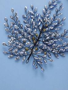 Blue Crystal Leaf Hair Comb, Handmade Bridal Hair Clip, Elegant Retro Headpiece For Wedding, Prom And Party - Baby Blue - View 5