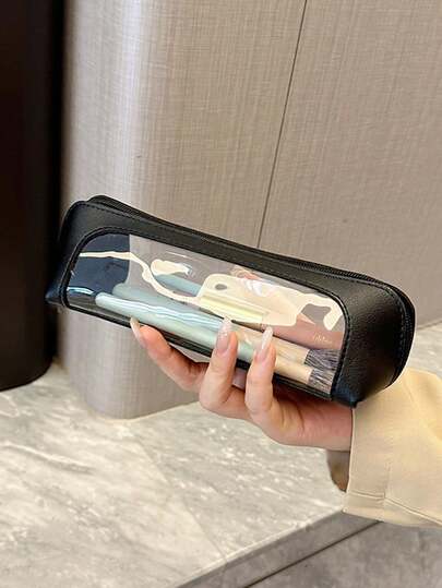 1 pieza Bolsa transparente para brochas de maquillaje, estuche portátil de almacenamiento de cosméticos, adecuado para viajes diarios, bolsa de almacenamiento con cremallera, organizador, multiusos para papelería, bolsa de almacenamiento con cremallera, organizador, bolsa portátil de almacenamiento de cosméticos, accesorio diario de mujer, bolsa de cosméticos, regalo esencial de viaje, relleno de calcetín navideño, decoración de habitación