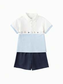 Balabala Boys 2PCS Polo Set Colorblock Stylish Smart Casual Summer Outfit 2026 - Dark Blue - View 1