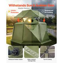 Pop-up-Pavillon, 3,96 x 3,96 m, 13-seitiges, kugelförmiges Campingzelt mit abnehmbarem Dach & Tragetasche, 360°-Belüftung, Sonnenschutz, Partyzelt für 10–12 Personen, Grün - 4,0 x 4,0 m (13 x 13 Fuß), Olivgrün - Übersicht 8