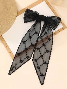 1 pièce Accessoire pour cheveux pour femmes, bandeau élégant rétro français avec motifs de feuille, étoile, fleur et nœud brodés. Convient pour mariage, demoiselle d'honneur, décoration de foulard pour cheveux, fête, été, plage, festival, anniversaire - Noir - Voir 14