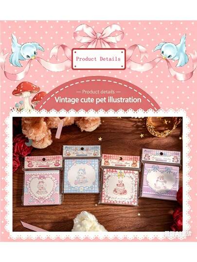 Bộ 3 tập giấy ghi chú kèm sticker, hình minh họa thú cưng dễ thương kiểu cổ điển, dành cho học sinh.