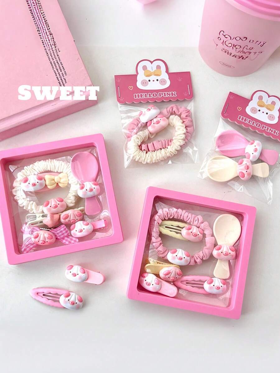 1 set Accessoires pour cheveux mignons en forme de cochon pain, pince Ă frange douce et chouchou pour queue de cheval, pinces Ă cheveux BB Ă la mode convenant pour le coiffage quotidien, cadeaux d'anniversaire, dĂ©corations de fĂȘte et faveurs de mariage - Taille unique - Voir 1