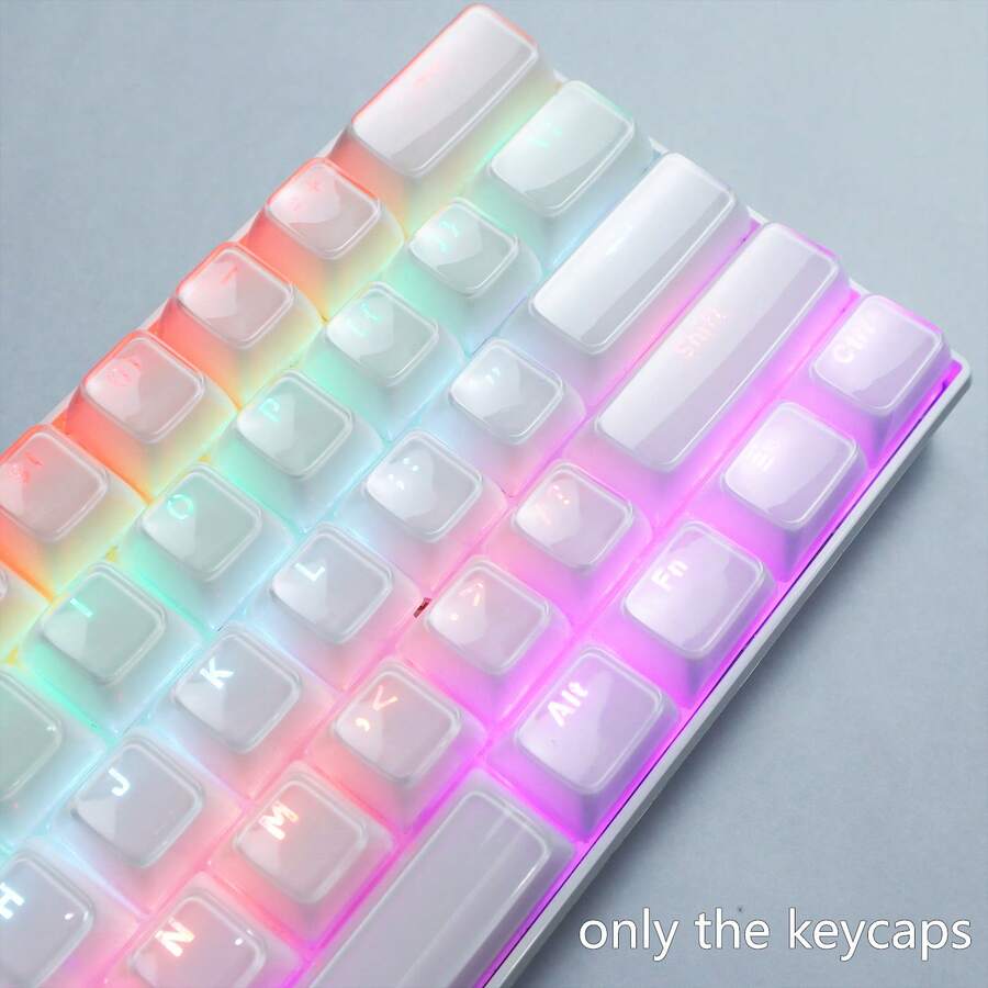 Bộ 136 phím đa màu (Trắng/Hồng/Tím/Xanh dương) chất liệu Crystal Jelly, làm từ nhựa PC trong suốt, tương thích với switch MX, phím cách 6.25U, phù hợp với bàn phím cơ 61, 64, 68, 82, 84, 87, 96, 98, 100, 104, 108 phím. Phong cách tối giản, bộ phím tự chế dành cho bàn phím cơ.