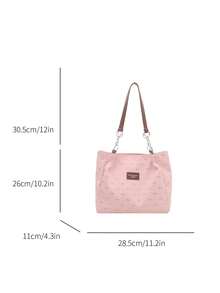 时尚条纹手提包 - 女士大容量单肩包 - 拉链托特包，日常使用 - 简约链条单肩托特包，适合青少年女孩、大学生、职场新人及白领，完美适用于办公室、工作、商务、通勤等场合，是女士最佳工作包之选。 - 粉色 - 查看 4