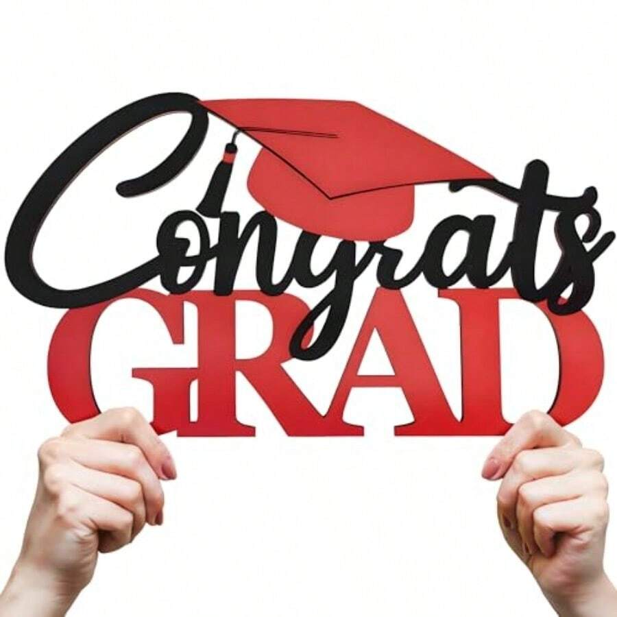 Wooden Congrats Grad Sign - 16 Inch Graduation Photo Booth Props 2026 ...