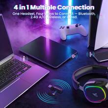 ATTACK SHARK G800 Wireless RGB Gaming Headset:7.1 Surround Sound-50mm Drivers-Memory Foam Ear Pads,Wired/2.4Ghz/BT,Ultralight, Aluminum Frame,Detachable Mic,Programmable For PC Mac Gamer - View 6