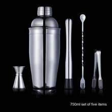 Bộ 5 dụng cụ pha chế cocktail bằng thép không gỉ 304, bao gồm bình lắc, thìa, dụng cụ đong định lượng, kẹp đá, búa đập đá, thích hợp cho quầy bar tại nhà và các bữa tiệc. - Xem 7