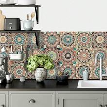 24 miếng gạch ốp tường tự dính phong cách Bohemian, giấy dán tường gạch men, decal dán tường bóng có thể tháo rời dùng cho việc cải tạo nhà bếp và phòng tắm, chống thấm nước, chịu nhiệt, kích thước 5.91*5.91 inch, giấy dán tường nhà bếp tự làm. - 24 chiếc / 15*15CM / 5.91*5.91in - Xem 6