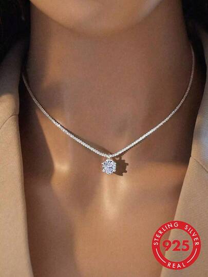 1 chiếc mặt dây chuyền đá Moissanite trắng lấp lánh, trang sức bạc 925, món quà thanh lịch dành cho phụ nữ, thích hợp đeo hàng ngày.