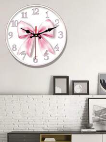 2D Pink Bow Pattern Wooden Wall Clock, 10/12 Inch, Powered By AA Battery (Battery Not Included) - Farmhouse Style Home Decor Suitable For Kitchen, Bedroom, Office, Easy To Read Living Room Decoration - 1PC - View 3
