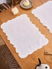 1/2/4/6pcs Wavy Floral Embroidered Solid Color Rectangular Placemats, Fresh Minimalist Style For Kitchen, Dining Table, Cups, Bowls, Non-Slip Pads, Suitable For Holidays, Parties, Birthdays, Weddings, Banquets, Office Desks, Coffee Tables, Home Decor, All Seasons Photography Background - Champagne - View 5