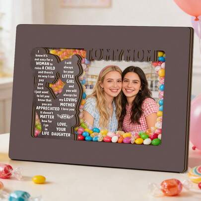 Mothers Day Fathers Day Sentimental Gift Wooden Photo Frame, Engraved To My Mom Dad Silhouette Hollow Out Family Picture Frame, Rustic Tabletop Memorial Keepsake Home Decor For Living Room Bedroom