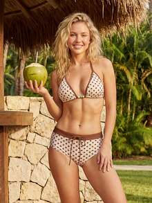 Women's Vertical Striped/Dot Bikini Set Beaded Halter Bikini Tops With High Waisted Drawstring Shorts Beach Wear - Yellow - View 4