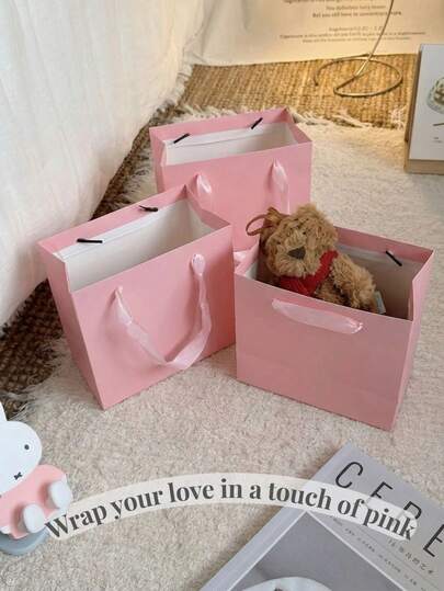 1/3/5pcs Gift Bags With Handles, Minimalist Solid Color Square Durable Party Favor Bags, Suitable For Shopping, Bachelorette Party, Wedding, Bridal Shower, Birthday Party Decor, Bridesmaid Proposal, Wedding Decoration, Bridal Party