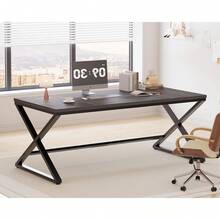 Large Black Desk Long Computer Table For Home Office, Modern Wide Executive Work Table For Writing Study, Simple Wood Metal Computer Table Gaming Table Workstation In Bedroom, Black Oak, 70 In - Dark Oak - View 5