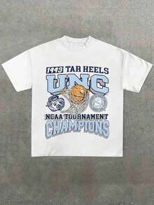 Vintage Graphic Tees Men, 1993 Tar Heels UNC Champions Graphic Design T Shirt, Summer Casual Pure Cotton Classic Fit White Tee, Father's Day Graduation Independence Day,   For Men - 白色 - 查看 9