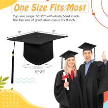 1/6件装黑色2026毕业帽带流苏，成人热升华印花帽批发，哑光弹力可调节男女通用学士硕士大学高中毕业典礼帽 - 多色 - 查看 5