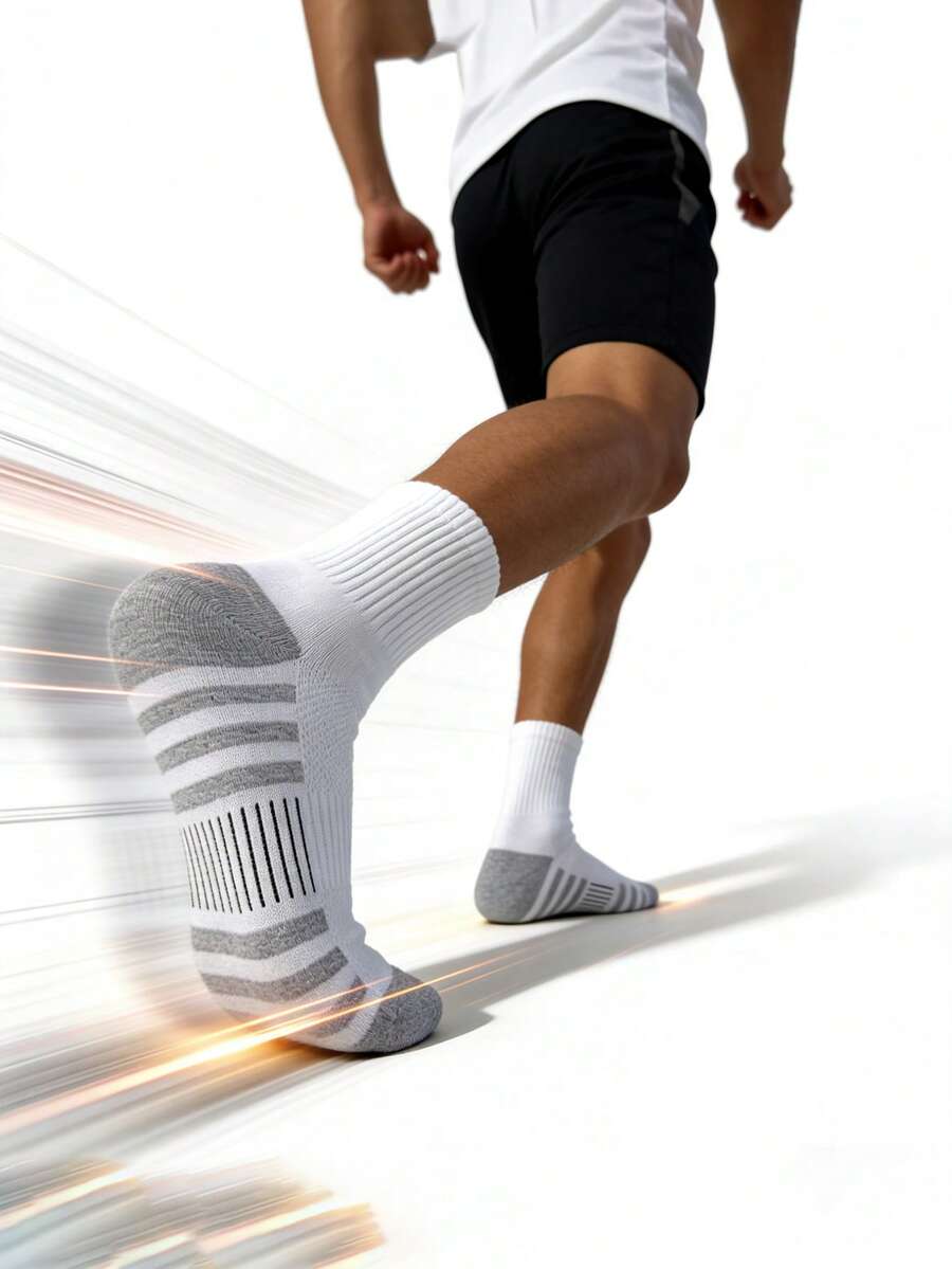 6/10/20 Paar Basketball Socken für Herren, lange Röhrensocken, rutschfest, Basketball, Radfahren, strapazierfähige Sportsocken, weiß - Weiss - Übersicht 1