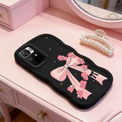 1 pieza Funda de teléfono con borde de falda ondulada de color dopamina negro suave de TPU con lazo, diseño de conejo rosa lindo y creativo compatible con Apple 17 Promax 17Air 17Pro 17 16 Promax 16 Plus 16 Pro 16 15Promax 15 Plus 15Pro 15 14Promax 14Plus 14 Pro 14 13Promax 13 Pro 13 12Promax 12Pro 11 Promax 11 Pro 11 XSMAX XR X/XS 7Plus 8PlusGalaxy A03 A04 A05 A06 A11 A12